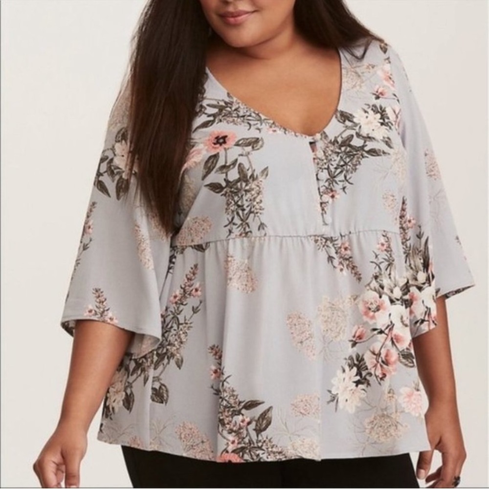 Torrid Blue Floral Babydoll Top